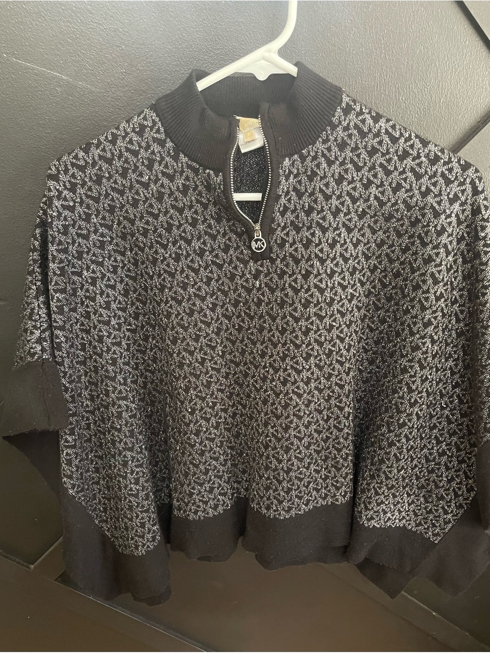 Michael Kors Girls’ Black & Silver Logo Knit Half-Zip Pullover Poncho Sweater